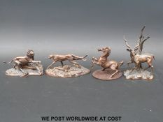 Four Franklin Mint bronze animal figures, Lion, Cheetah,