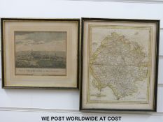 A framed map of Herefordshire by Cary 1787 (26cm x 21cm),