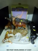 A large Goebel black panther together with a Beswick African elephant, Beswick leopard,