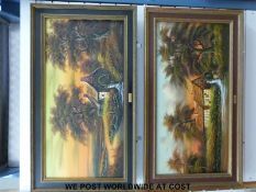 A pair of oils on canvas, both water mill scenes,