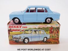 Dinky Toys diecast model Triumph 1300, 162, with light blue body, red interior and spun hubs,