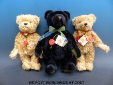 Three Hermann mohair bears, two with growlers and one musical,