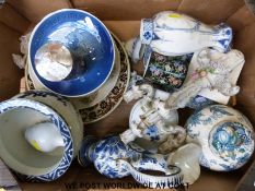 A quantity of mixed ceramics largely blue and white include Royal Copenhagen example etc