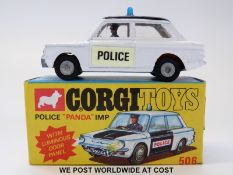 Corgi Toys diecast model Police 'Panda' Imp, 506, with white body, folding rear seats, black roof,