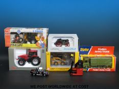 Seven diecast model agricultural and military vehicles including Dinky Foden Army Truck 668, etc,