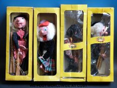 Four Pelham Puppets with moving mouths; Pirate, Mac Boozle, Schoolmaster and Vitel,