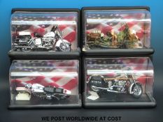 Four Franklin Mint 1:10 scale diecast model Harley Davidson motorbikes, Police Patrol, Super Glide,