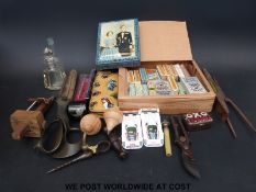 A large pair of tailor's scissors by Wilkinson & son, Sheffield, various tools, champagne corkscrew,