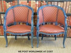 A pair of blue painted tub chairs