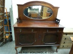 Late 19th/early 20thC sideboard with ornate mirror back (W137 D48 H152cm)