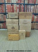 A collection of wooden wine boxes