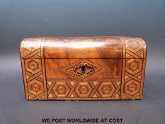 A 19thC Tunbridgeware fitted and lined jewellery/vanity box (width 21cm)