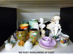 A collection of retro Art Nouveau figures and vases etc.