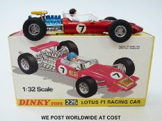 Dinky Toys diecast model Lotus F1 Racing Car, 225, with metallic red body blue engine,