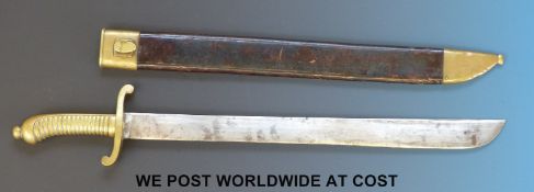 An 1845 model German Fusiliers falchion style short sword with brass bound scabbard stamped IOS.L.I.