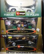 Three Burago 1:18 scale diecast model Porsche sports cars,