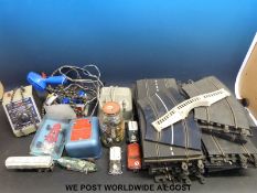 A collection of Scalextric items including four cars, Super Formula March Ford 721,