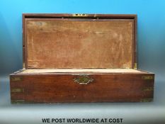 An unusually large 19thC brass bound mahogany writing slope with side drawer and fitted interior.