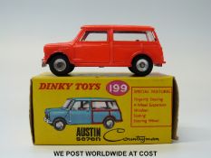 Dinky Toys diecast model Austin Seven Countryman, 199, with fluorescent pink/orange body,