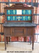 A Victorian marble top tile backed washstand (Width 95cm)