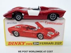 Dinky Toys diecast model Ferrari 312P, 204, with metallic red body and white doors,