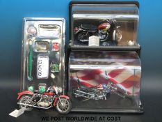 Three Franklin Mint diecast model motorbikes Harley Davidson Easy Rider Chopper,