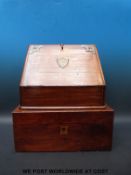 A 19th century brass inlaid mahogany writing slope together with an oak stationery box with fitted
