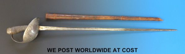 An English cavalry officer's sword by Rob Mole & Sons with original scabbard etched with King's