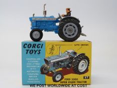 Corgi Toys diecast model Ford 5000 Super Major Tractor, 67, with blue white and silver body,