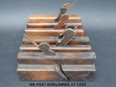 Six various moulding planes including various complex wide mouldings, some examples marked,