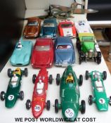 Fourteen Dinky Toys diecast model vehicles including two Spitfire aeroplanes 719, F1 cars, etc.