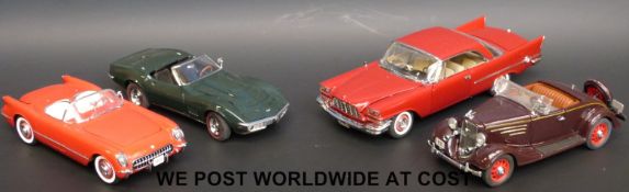 Four Franklin Mint diecast model American cars, 1968 Chevrolet Corvette,