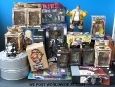 Eighteen film, TV and music related figures including McFarlane Toys Austin Powers figures,