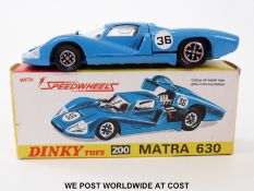 Dinky Toys diecast model Matra 630 LeMans, 200, with blue body, racing number '36', in original box.