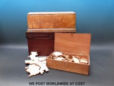 Two wooden boxes and a wooden jigsaw of the British Isles