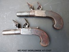 James Grice, London pair of flintlock hammer-action muff pistols with shaped mahogany grips,
