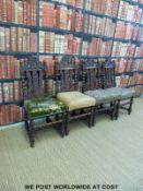 Four carved dining chairs with barley twist legs and rails