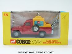 Corgi Toys diecast model Land Rover Breakdown Truck, 477, with red body, yellow canopy,