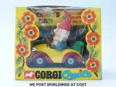 Corgi Comics Noddy's car, 801, with yellow and red car, dickey-seat, cast hubs, chrome bumpers,