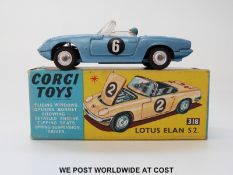 Corgi Toys diecast model Lotus Elan S2 open top, 318, with metallic steel blue body,
