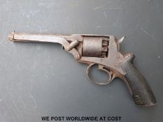 Tranter 54 bore hammer action five shot revolver with chequered grip and 6inch octagonal barrel,