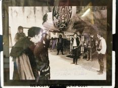 Declan Mulholland signed black and white photograph showing him playing Jabba The Hutt in the