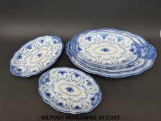 A set of five graduated blue and white Beaufort oval serving or meat plates