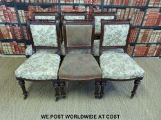 A set of six 19thC upholstered mahogany dining chairs