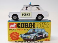 Corgi Toys diecast model Police 'Panda' Imp, 506, with white body, folding rear seats, black roof,