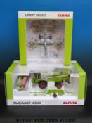 Universal Hobbies 1:32 scale diecast model Claas Tucano 450 combine harvester and Liner 3000 hay
