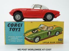 Corgi Toys diecast model Lotus Elan Coupe, 319, with red body, white top, white interior,
