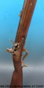 Baker Indian Army smooth bore flintlock hammer action rifle with brass mounts, compartment to stock,
