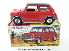 Dinky Toys diecast model Morris Mini-Minor (Automatic), 183, with red body, gloss black roof,