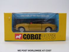 Corgi Toys diecast model Chevrolet SS 350 Camaro, 338, with metallic lime green body, red interior,